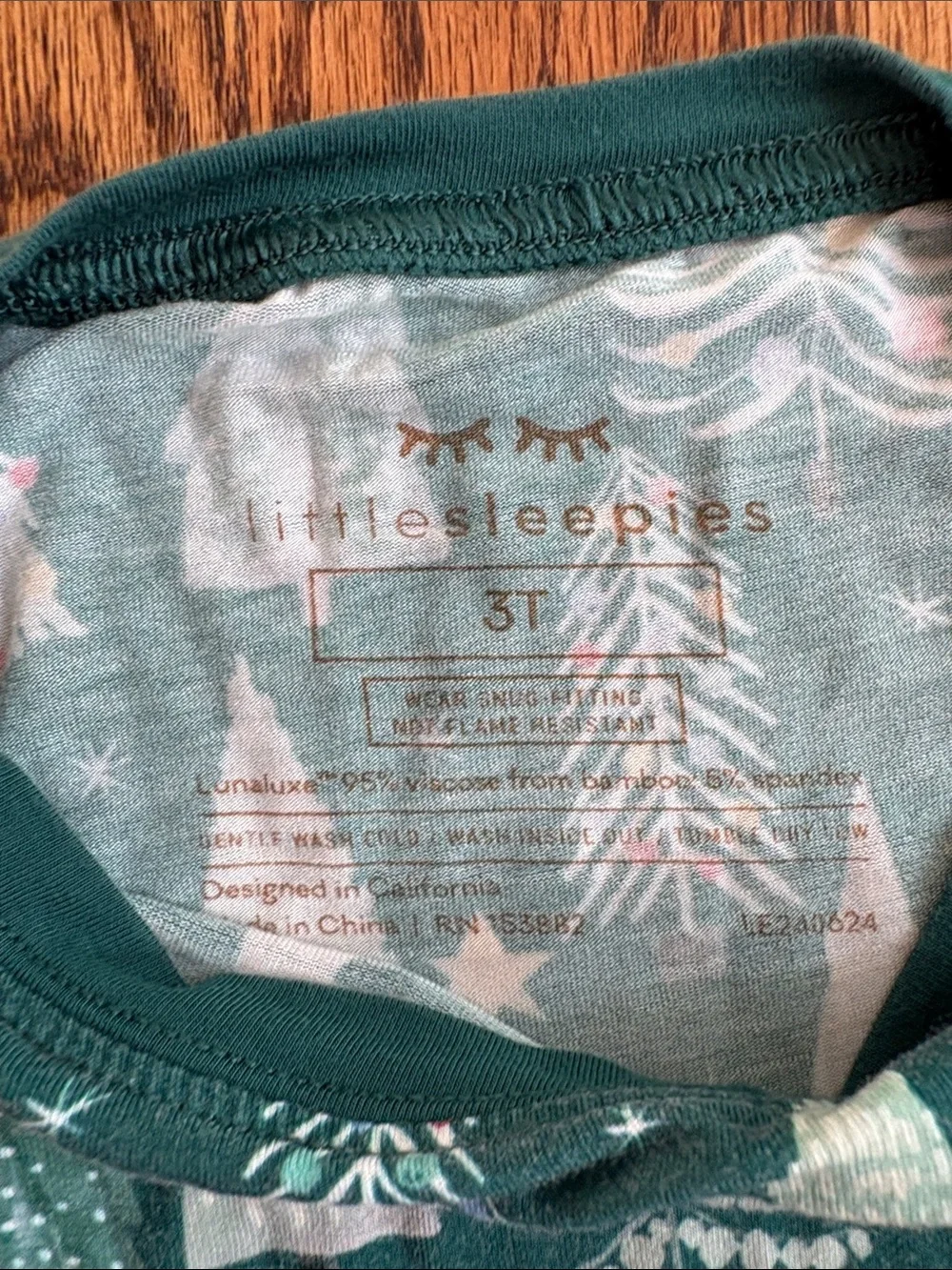 Little Sleepies mismatched pajama set, size 3T. Twinkling trees and plaid.